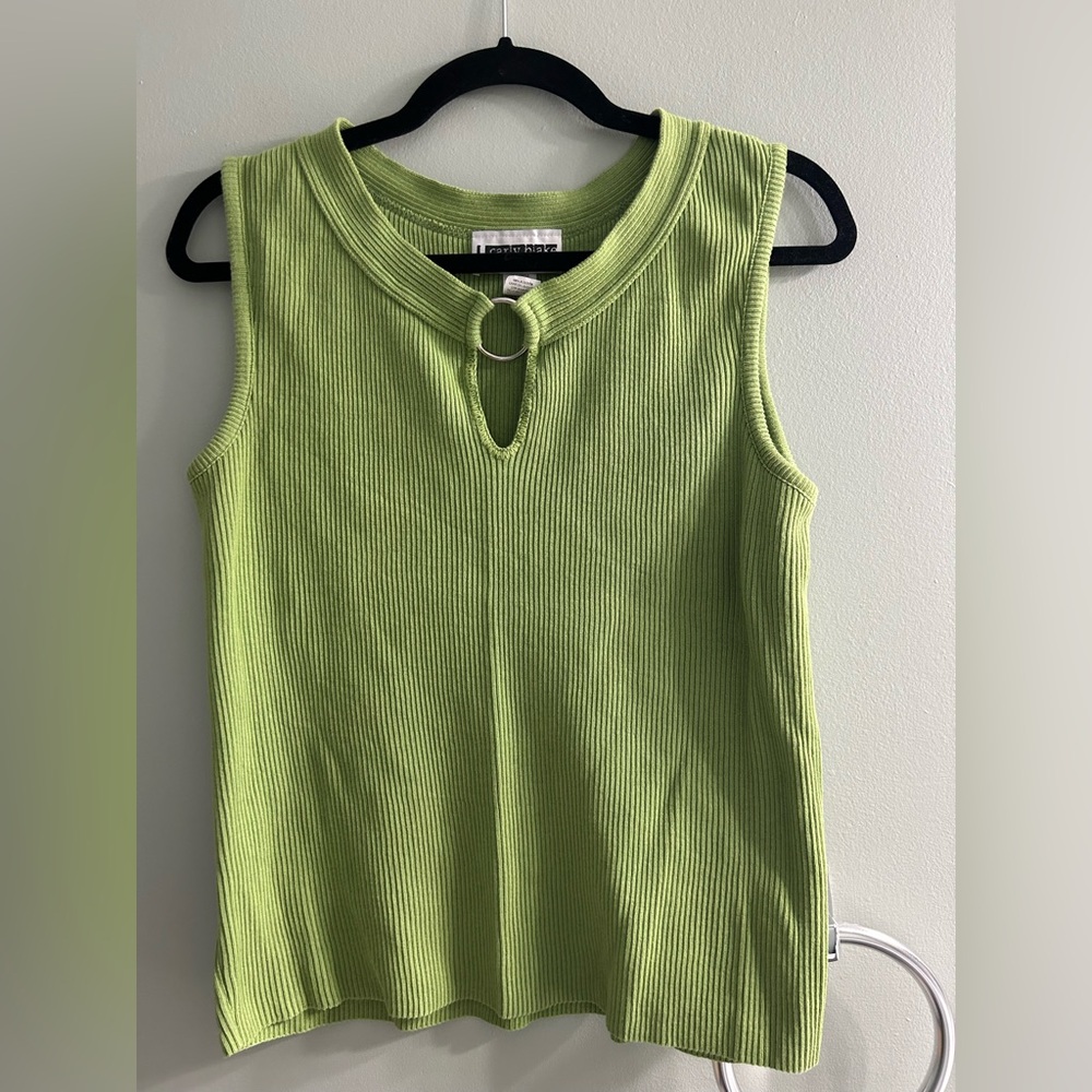 Vintage Y2K Cotton Lime Green Ribbed Tank with Ring Keyhole